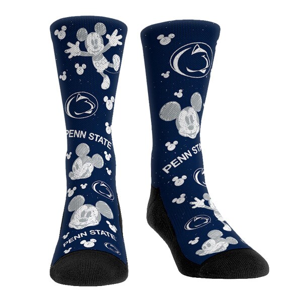 navy socks with Mickey Mouse, Mickey Mouse icons, Penn State, and Athletic Logos